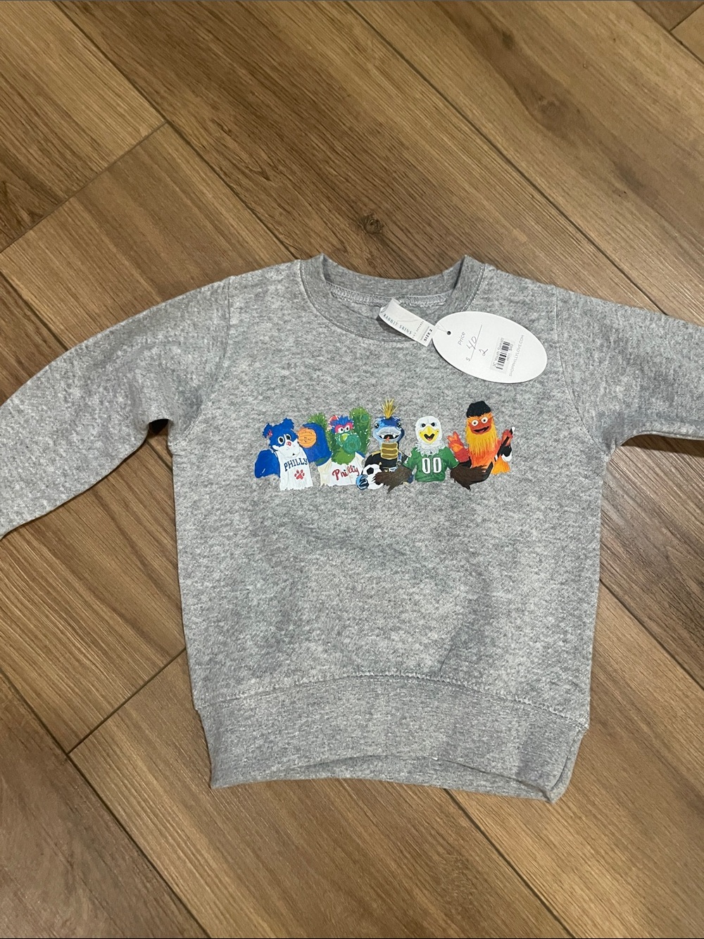 Rabbit Skins Grey Crewneck Sweater with Colorful Mascot Embroidery